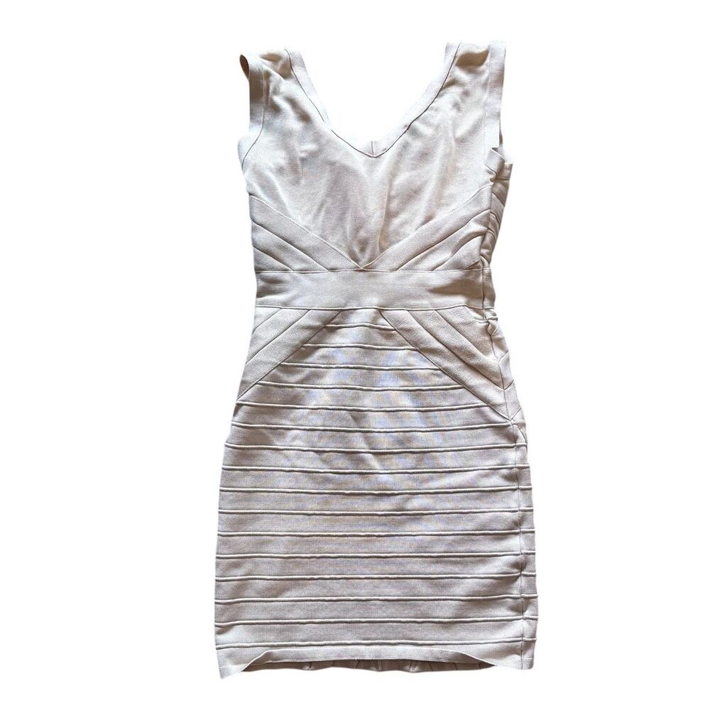 Bebe Bondage Dress Tan Beige Women's Size Medium Mini Dress - Picture 9 of 11